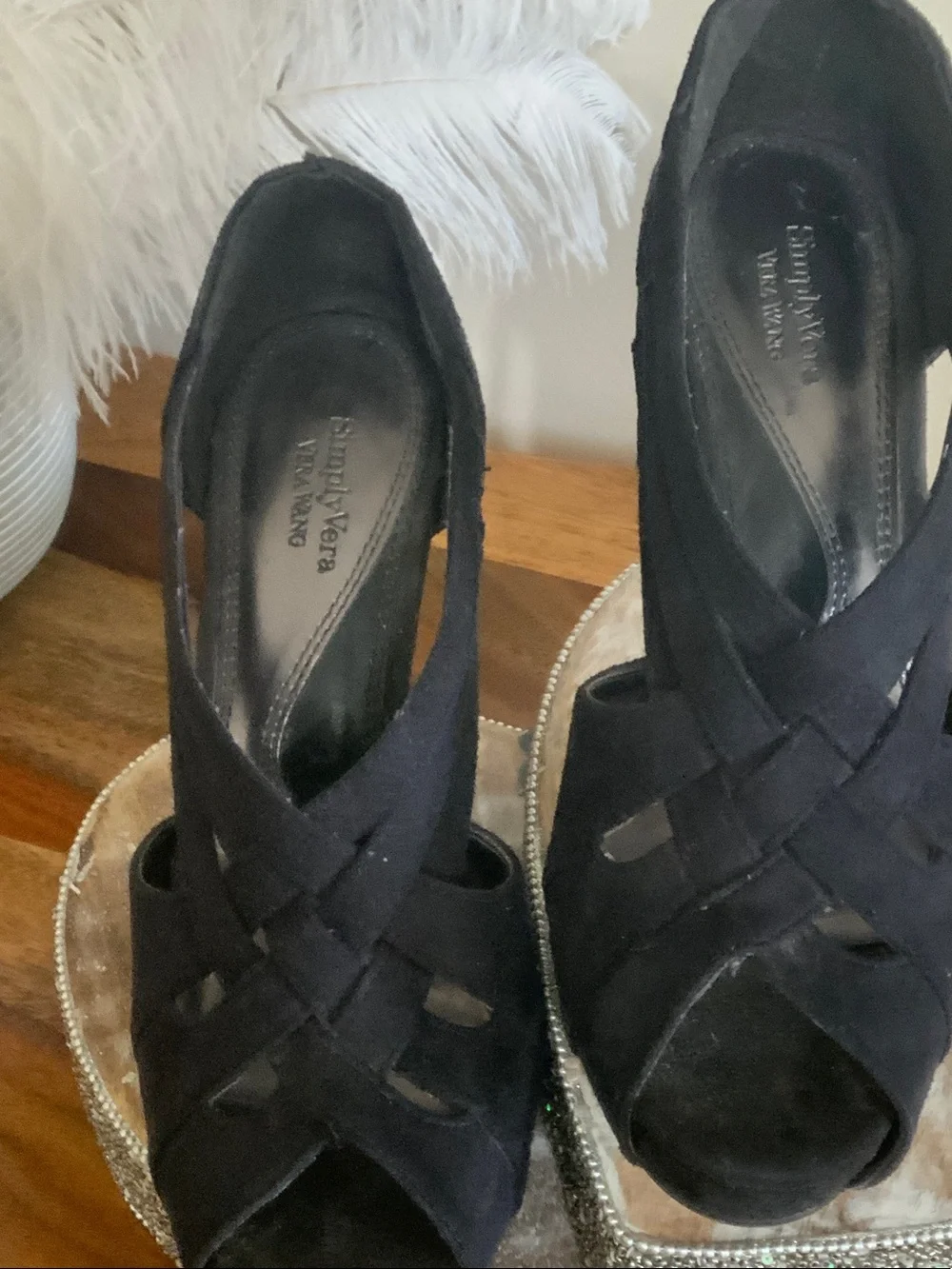 Simply Vera Vera Wang Black Strappy Peep-Toe Heels